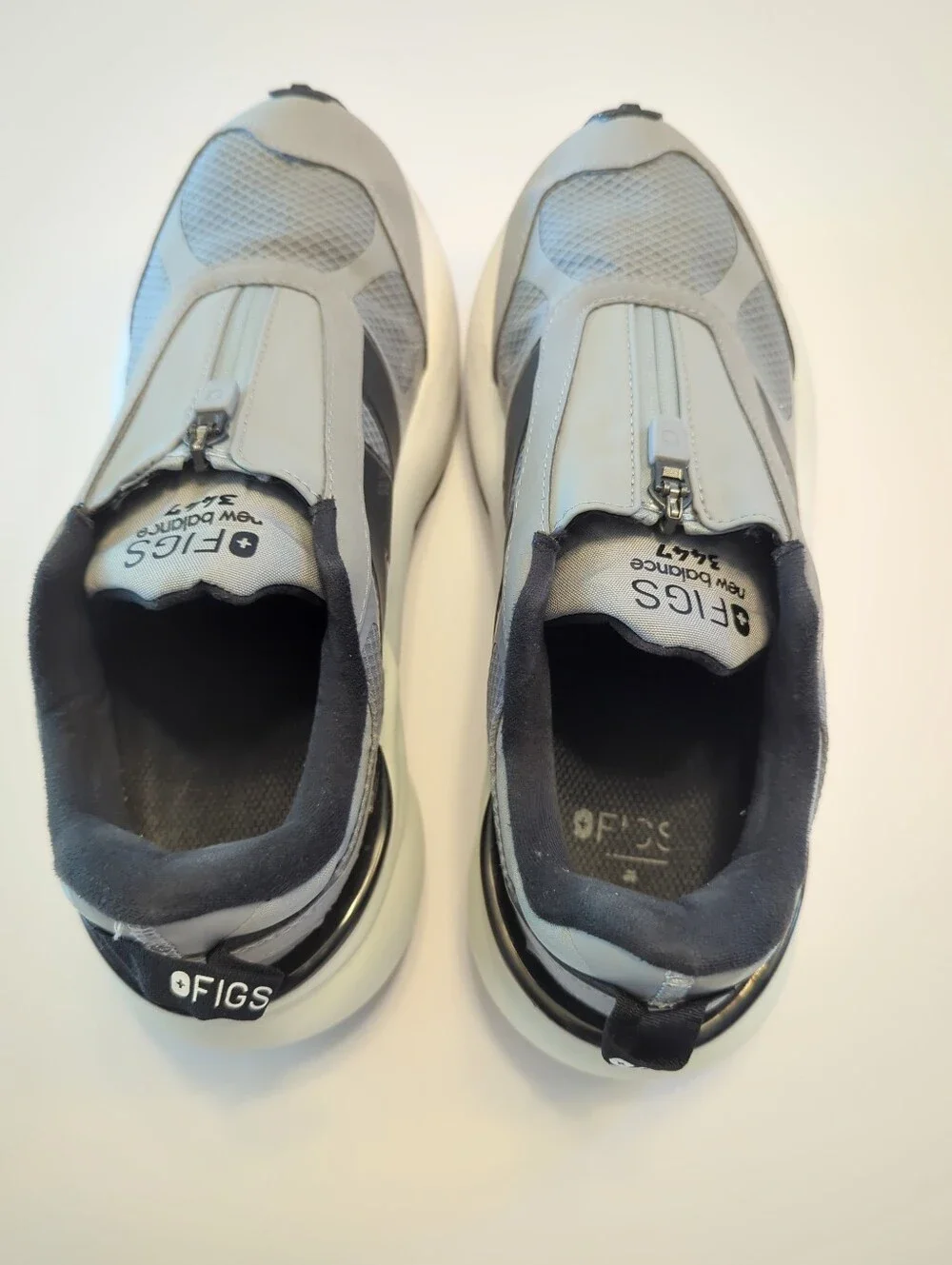 FIGS New Balance 3447 Water Resistant Zip Nursing Shoes Size 10 Grey Black EUC
